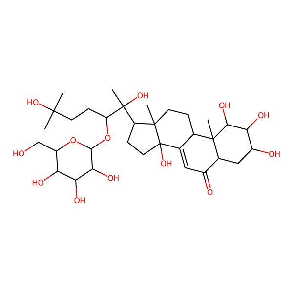 2D Structure of 17-[2,6-dihydroxy-6-methyl-3-[3,4,5-trihydroxy-6-(hydroxymethyl)oxan-2-yl]oxyheptan-2-yl]-1,2,3,14-tetrahydroxy-10,13-dimethyl-2,3,4,5,9,11,12,15,16,17-decahydro-1H-cyclopenta[a]phenanthren-6-one