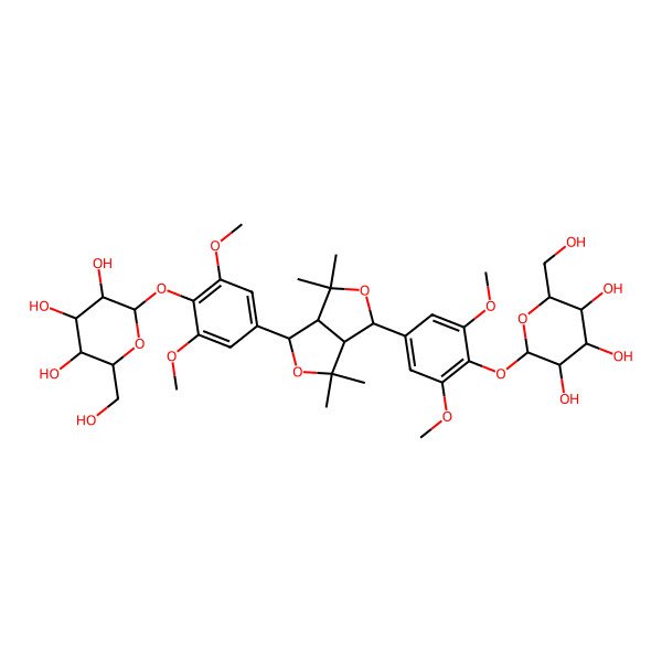 2D Structure of (2S,3R,4S,5S,6R)-2-[4-[(1S,3aS,4S,6aS)-1-[3,5-dimethoxy-4-[(2S,3R,4S,5S,6R)-3,4,5-trihydroxy-6-(hydroxymethyl)oxan-2-yl]oxyphenyl]-3,3,6,6-tetramethyl-1,3a,4,6a-tetrahydrofuro[3,4-c]furan-4-yl]-2,6-dimethoxyphenoxy]-6-(hydroxymethyl)oxane-3,4,5-triol