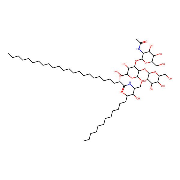 2D Structure of N-[1-[4-[3-acetamido-4,5-dihydroxy-6-(hydroxymethyl)oxan-2-yl]oxy-5-hydroxy-6-(hydroxymethyl)-3-[3,4,5-trihydroxy-6-(hydroxymethyl)oxan-2-yl]oxyoxan-2-yl]oxy-3,4-dihydroxyhexadecan-2-yl]-2-hydroxytetracosanamide