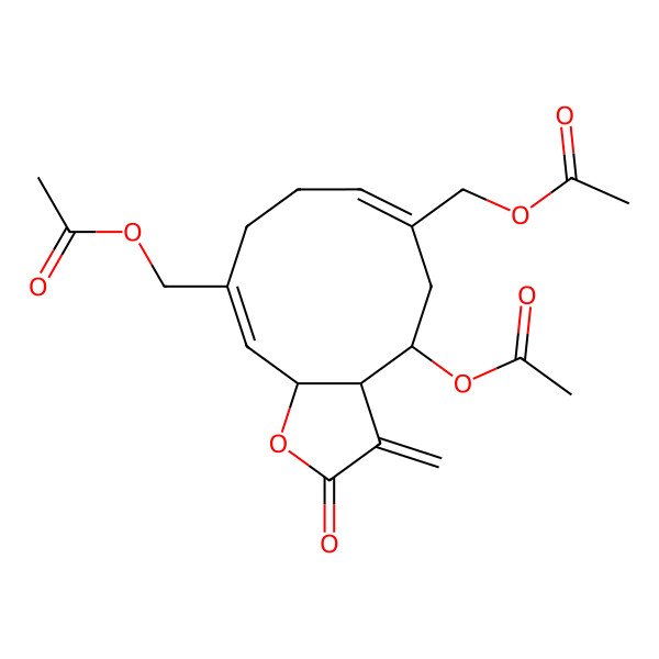 2D Structure of [(3aR,4S,6Z,10E,11aR)-4-acetyloxy-6-(acetyloxymethyl)-3-methylidene-2-oxo-3a,4,5,8,9,11a-hexahydrocyclodeca[b]furan-10-yl]methyl acetate