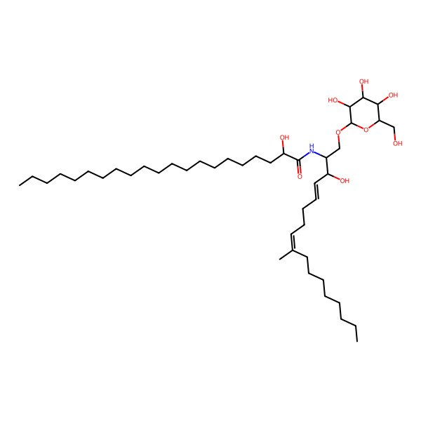 2D Structure of (2R)-N-{(1S,2R,3E,7E)-1-[(beta-D-glucopyranosyloxy)methyl]-2-hydroxy-8-methylhexadeca-3,7-dien-1-yl}-2-hydroxyheneicosanamide