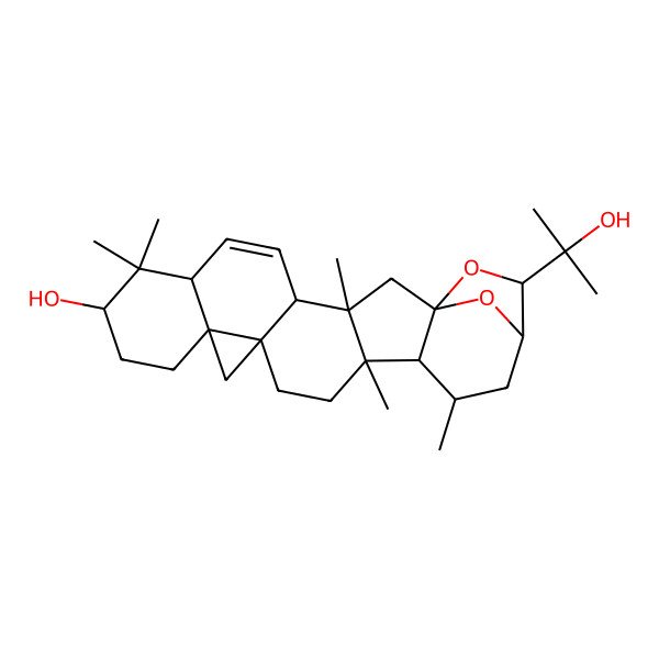 2D Structure of (1R,3S,4S,7R,9S,12R,14S,17R,18R,19R,21R,22S)-22-(2-hydroxypropan-2-yl)-3,8,8,17,19-pentamethyl-23,24-dioxaheptacyclo[19.2.1.01,18.03,17.04,14.07,12.012,14]tetracos-5-en-9-ol