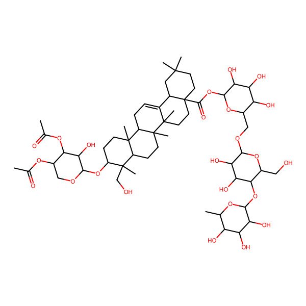 2D Structure of 3-O-[3,4-di-O-acetyl-alpha-L-arabinopyranosyl]hederagenin 28-O-alpha-L-rhamnopyranosyl-(1->4)-beta-D-glucopyranosyl-(1->6)-beta-D-glucopyranoside