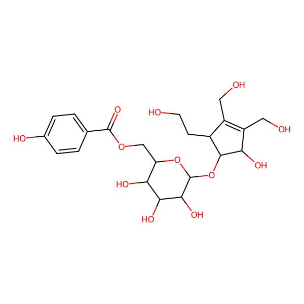 2D Structure of [(2R,3S,4S,5R,6R)-3,4,5-trihydroxy-6-[(1S,2R,5R)-2-hydroxy-5-(2-hydroxyethyl)-3,4-bis(hydroxymethyl)cyclopent-3-en-1-yl]oxyoxan-2-yl]methyl 4-hydroxybenzoate
