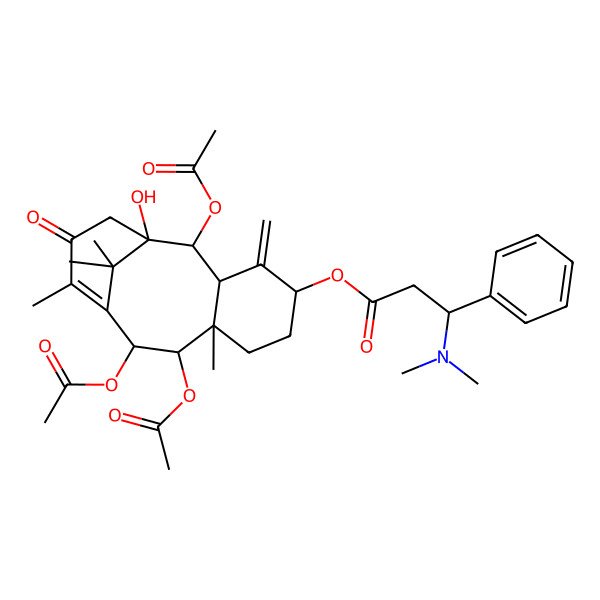 2D Structure of (2,9,10-Triacetyloxy-1-hydroxy-8,12,15,15-tetramethyl-4-methylidene-13-oxo-5-tricyclo[9.3.1.03,8]pentadec-11-enyl) 3-(dimethylamino)-3-phenylpropanoate