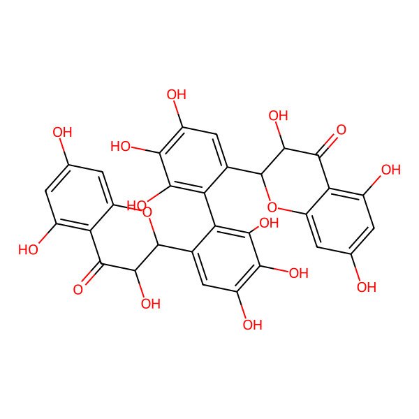 2D Structure of (2S,3S)-3,5,7-trihydroxy-2-[3,4,5-trihydroxy-2-[2,3,4-trihydroxy-6-[(2S,3S)-3,5,7-trihydroxy-4-oxo-2,3-dihydrochromen-2-yl]phenyl]phenyl]-2,3-dihydrochromen-4-one