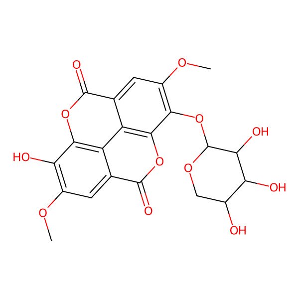2D Structure of 7-Hydroxy-6,13-dimethoxy-14-(3,4,5-trihydroxyoxan-2-yl)oxy-2,9-dioxatetracyclo[6.6.2.04,16.011,15]hexadeca-1(15),4,6,8(16),11,13-hexaene-3,10-dione
