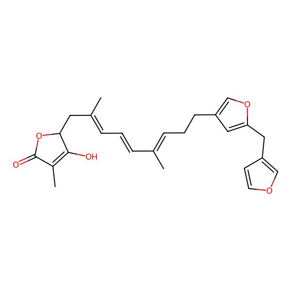 2D Structure of 2-[(2Z,4E,6E)-9-[5-(furan-3-ylmethyl)furan-3-yl]-2,6-dimethylnona-2,4,6-trienyl]-3-hydroxy-4-methyl-2H-furan-5-one