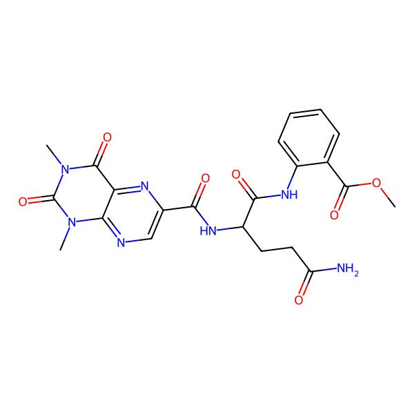 2D Structure of Methyl 2-[[5-amino-2-[(1,3-dimethyl-2,4-dioxopteridine-6-carbonyl)amino]-5-oxopentanoyl]amino]benzoate