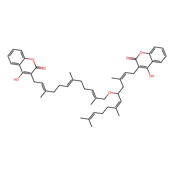 2D Structure of 4-Hydroxy-3-[12-[1-(4-hydroxy-2-oxochromen-3-yl)-3,7,11-trimethyldodeca-2,6,10-trien-5-yl]oxy-3,7,11-trimethyldodeca-2,6,10-trienyl]chromen-2-one