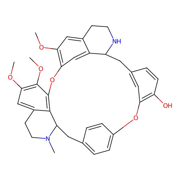 2D Structure of 20,21,25-Trimethoxy-15-methyl-8,23-dioxa-15,30-diazaheptacyclo[22.6.2.29,12.13,7.114,18.027,31.022,33]hexatriaconta-3(36),4,6,9(35),10,12(34),18,20,22(33),24,26,31-dodecaen-6-ol