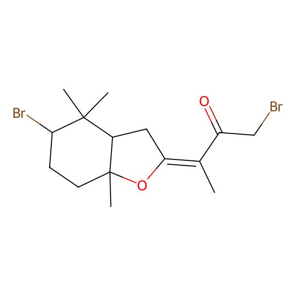 2D Structure of (3Z)-3-[(5S,7aS)-5-bromo-4,4,7a-trimethyl-3a,5,6,7-tetrahydro-3H-1-benzofuran-2-ylidene]-1-bromobutan-2-one