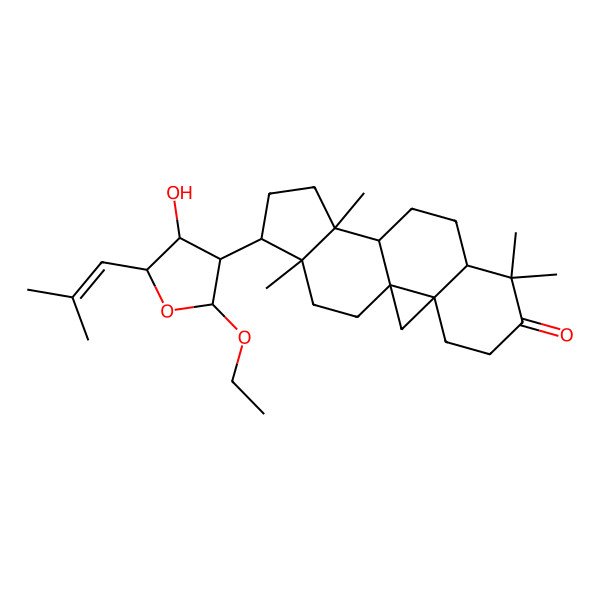 2D Structure of (1S,3R,8R,11S,12S,15R,16R)-15-[(3S,4S,5S)-2-ethoxy-4-hydroxy-5-(2-methylprop-1-enyl)oxolan-3-yl]-7,7,12,16-tetramethylpentacyclo[9.7.0.01,3.03,8.012,16]octadecan-6-one