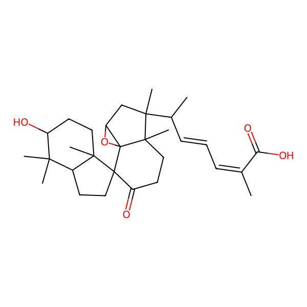 2D Structure of (6R)-6-[(1'aR,3R,3'R,3aS,3'aR,6S,7aR,7'aS)-6-hydroxy-3',3a,3'a,7,7-pentamethyl-6'-oxospiro[1,2,4,5,6,7a-hexahydroindene-3,7'-1a,2,4,5-tetrahydroindeno[3,3a-b]oxirene]-3'-yl]-2-methylhepta-2,4-dienoic acid