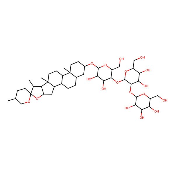 2D Structure of (2R,3S,4R,5R,6S)-2-[(2R,3S,4R,5R,6S)-2-[(2S,3R,4S,5S,6S)-4,5-dihydroxy-2-(hydroxymethyl)-6-[(1R,2S,4R,5'R,6R,7R,8S,9R,12S,13R,16R,18S)-5',7,9,13-tetramethylspiro[5-oxapentacyclo[10.8.0.02,9.04,8.013,18]icosane-6,2'-oxane]-16-yl]oxyoxan-3-yl]oxy-4,5-dihydroxy-6-(hydroxymethyl)oxan-3-yl]oxy-6-(hydroxymethyl)oxane-3,4,5-triol