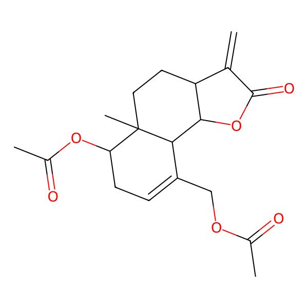 2D Structure of (6-acetyloxy-5a-methyl-3-methylidene-2-oxo-4,5,6,7,9a,9b-hexahydro-3aH-benzo[g][1]benzofuran-9-yl)methyl acetate