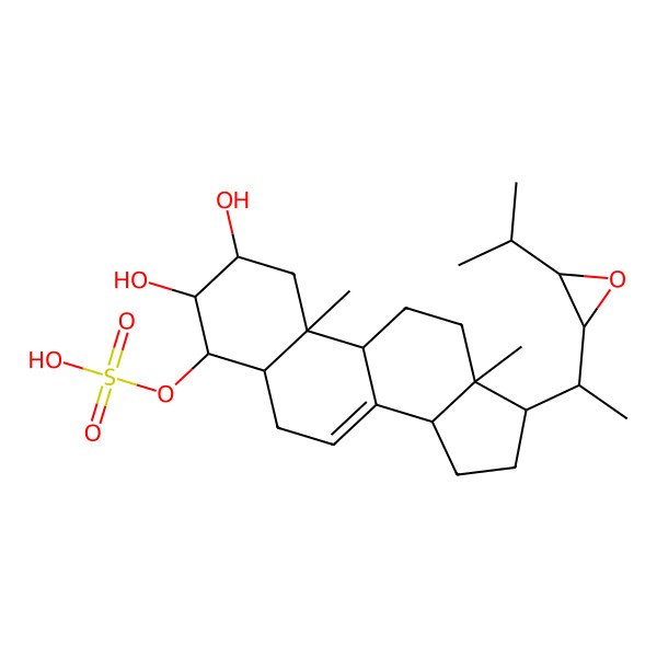 2D Structure of [(2R,3S,4S,9R,10R,13R,14R,17R)-2,3-dihydroxy-10,13-dimethyl-17-[(1S)-1-[(2S,3S)-3-propan-2-yloxiran-2-yl]ethyl]-2,3,4,5,6,9,11,12,14,15,16,17-dodecahydro-1H-cyclopenta[a]phenanthren-4-yl] hydrogen sulfate