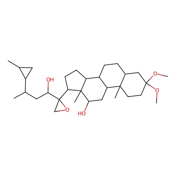 2D Structure of (5S,8R,9S,10S,12R,13S,14S,17S)-17-[(2R)-2-[(1R,3R)-1-hydroxy-3-[(1S,2R)-2-methylcyclopropyl]butyl]oxiran-2-yl]-3,3-dimethoxy-10,13-dimethyl-1,2,4,5,6,7,8,9,11,12,14,15,16,17-tetradecahydrocyclopenta[a]phenanthren-12-ol