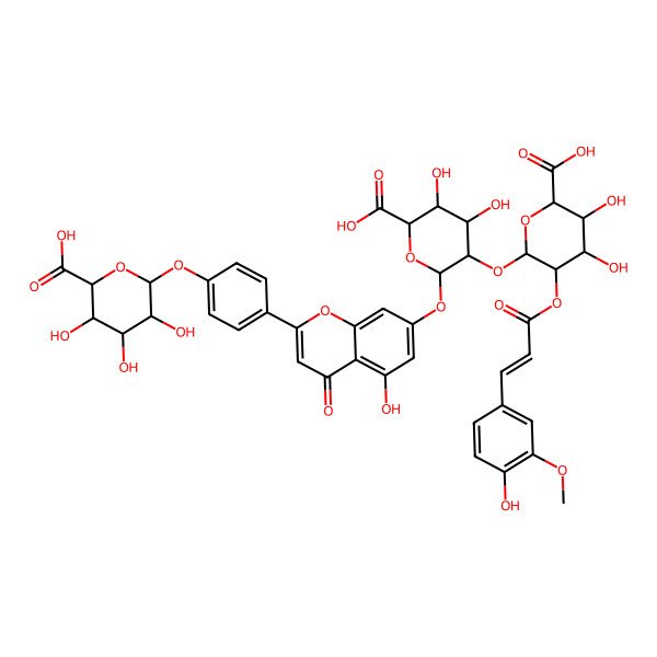 2D Structure of 6-[4-[7-[6-Carboxy-3-[6-carboxy-4,5-dihydroxy-3-[3-(4-hydroxy-3-methoxyphenyl)prop-2-enoyloxy]oxan-2-yl]oxy-4,5-dihydroxyoxan-2-yl]oxy-5-hydroxy-4-oxochromen-2-yl]phenoxy]-3,4,5-trihydroxyoxane-2-carboxylic acid