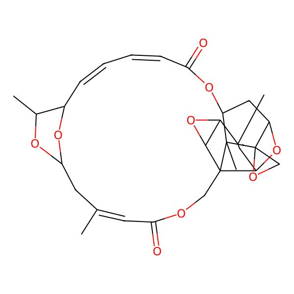 2D Structure of (1R,3R,6R,8S,9S,13E,16S,18S,19S,20E,22E,26S,27S,28R)-5,14,18,27-tetramethylspiro[2,7,11,17,25,30-hexaoxahexacyclo[24.2.1.116,19.03,9.06,8.09,27]triaconta-4,13,20,22-tetraene-28,2'-oxirane]-12,24-dione
