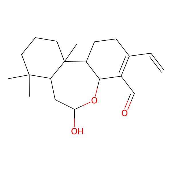 2D Structure of (4aS,6S,7aR,11aR,11bS)-3-ethenyl-6-hydroxy-8,8,11a-trimethyl-1,2,4a,6,7,7a,9,10,11,11b-decahydrobenzo[d][1]benzoxepine-4-carbaldehyde