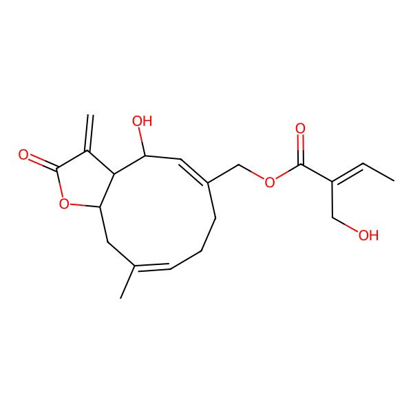 2D Structure of (4-Hydroxy-10-methyl-3-methylidene-2-oxo-3a,4,7,8,11,11a-hexahydrocyclodeca[b]furan-6-yl)methyl 2-(hydroxymethyl)but-2-enoate