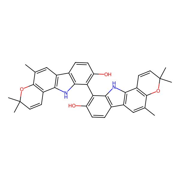 2D Structure of 10-(9-hydroxy-3,3,5-trimethyl-11H-pyrano[3,2-a]carbazol-10-yl)-3,3,5-trimethyl-11H-pyrano[3,2-a]carbazol-9-ol