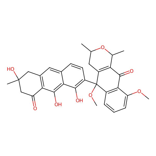 2D Structure of (1R,3S)-5,9-dimethoxy-1,3-dimethyl-5-[(6S)-1,6,9-trihydroxy-6-methyl-8-oxo-5,7-dihydroanthracen-2-yl]-3,4-dihydro-1H-benzo[g]isochromen-10-one