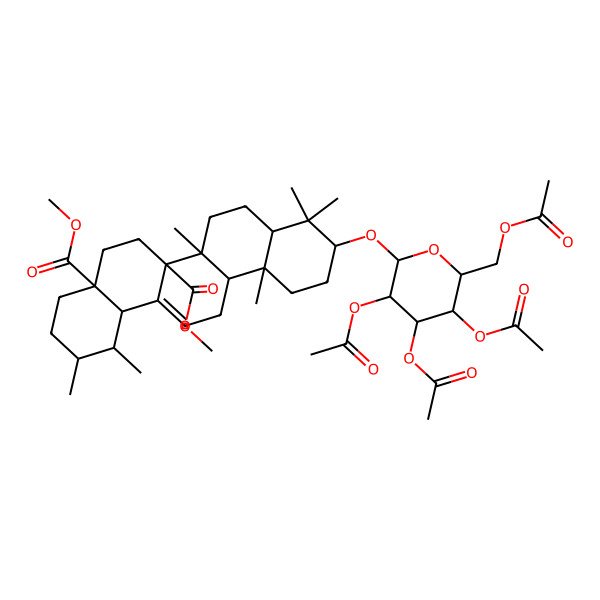 2D Structure of dimethyl 1,2,6b,9,9,12a-hexamethyl-10-[3,4,5-triacetyloxy-6-(acetyloxymethyl)oxan-2-yl]oxy-2,3,4,5,6,6a,7,8,8a,10,11,12,13,14b-tetradecahydro-1H-picene-4a,6a-dicarboxylate