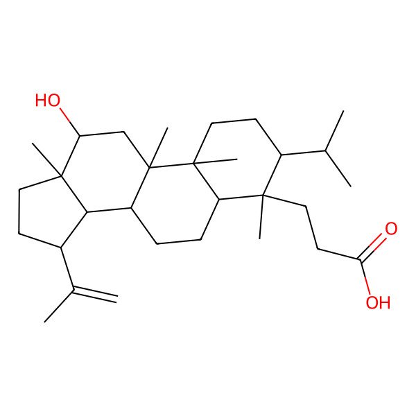 2D Structure of 3-(12-hydroxy-4,9,10,13-tetramethyl-3-propan-2-yl-15-prop-1-en-2-yl-2,3,5,6,7,8,11,12,14,15,16,17-dodecahydro-1H-cyclopenta[a]phenanthren-4-yl)propanoic acid