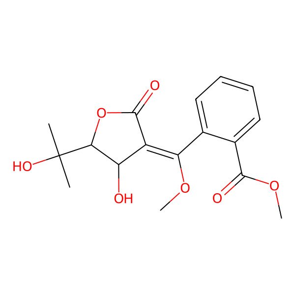 2D Structure of methyl 2-[(E)-[(4S,5S)-4-hydroxy-5-(2-hydroxypropan-2-yl)-2-oxooxolan-3-ylidene]-methoxymethyl]benzoate