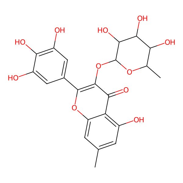 2D Structure of 5-hydroxy-7-methyl-3-[(2S,3R,4R,5R,6S)-3,4,5-trihydroxy-6-methyloxan-2-yl]oxy-2-(3,4,5-trihydroxyphenyl)chromen-4-one
