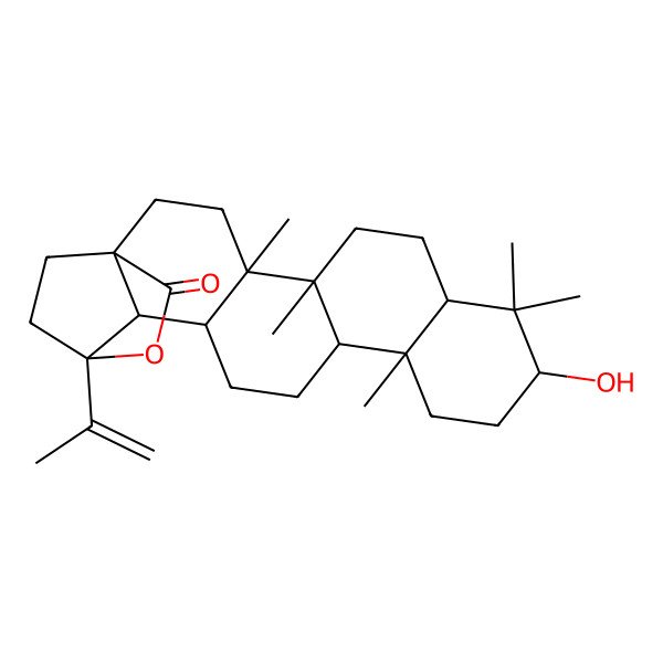 2D Structure of 10-Hydroxy-4,5,9,9,13-pentamethyl-19-prop-1-en-2-yl-20-oxahexacyclo[17.2.2.01,18.04,17.05,14.08,13]tricosan-21-one