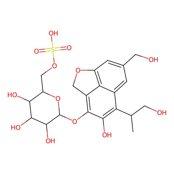 2D Structure of [3,4,5-Trihydroxy-6-[[6-hydroxy-10-(hydroxymethyl)-7-(1-hydroxypropan-2-yl)-2-oxatricyclo[6.3.1.04,12]dodeca-1(11),4,6,8(12),9-pentaen-5-yl]oxy]oxan-2-yl]methyl hydrogen sulfate