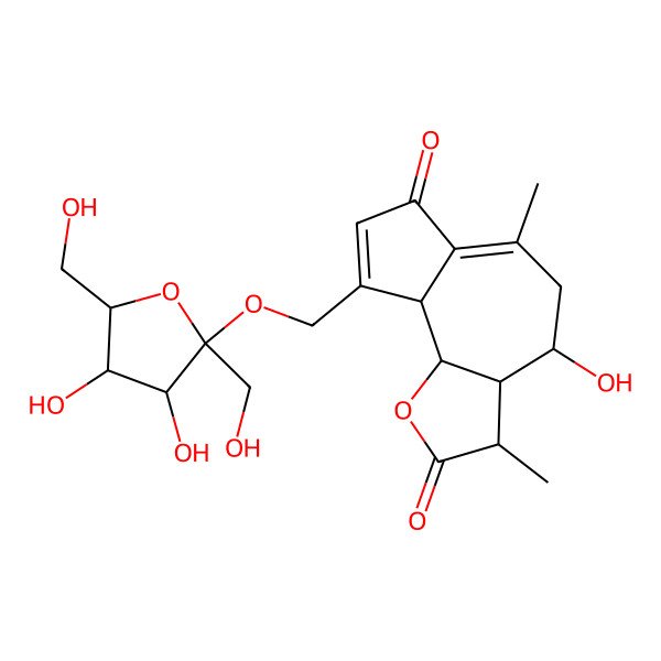 2D Structure of 9-[[3,4-Dihydroxy-2,5-bis(hydroxymethyl)oxolan-2-yl]oxymethyl]-4-hydroxy-3,6-dimethyl-3,3a,4,5,9a,9b-hexahydroazuleno[4,5-b]furan-2,7-dione