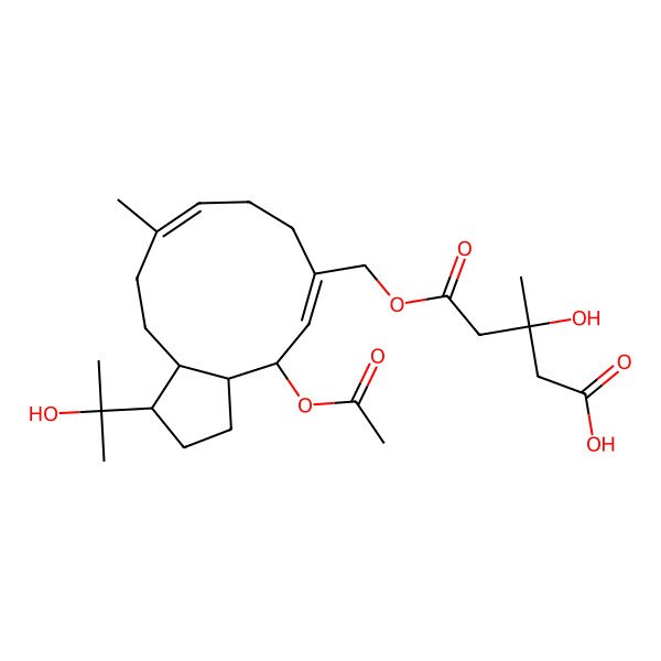 2D Structure of 5-[[4-Acetyloxy-1-(2-hydroxypropan-2-yl)-10-methyl-1,2,3,3a,4,7,8,11,12,12a-decahydrocyclopenta[11]annulen-6-yl]methoxy]-3-hydroxy-3-methyl-5-oxopentanoic acid