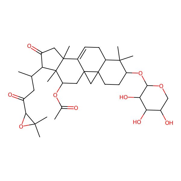 2D Structure of [15-[4-(3,3-Dimethyloxiran-2-yl)-4-oxobutan-2-yl]-7,7,12,16-tetramethyl-14-oxo-6-(3,4,5-trihydroxyoxan-2-yl)oxy-17-pentacyclo[9.7.0.01,3.03,8.012,16]octadec-10-enyl] acetate