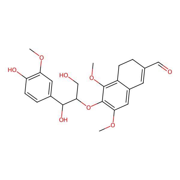 2D Structure of 6-[(1S,2R)-1,3-dihydroxy-1-(4-hydroxy-3-methoxyphenyl)propan-2-yl]oxy-5,7-dimethoxy-3,4-dihydronaphthalene-2-carbaldehyde