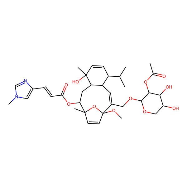 2D Structure of [(1S,2S,4S,5R,8R,9S,10Z,12R)-11-[[(2R,3R,4R,5R)-3-acetyloxy-4,5-dihydroxyoxan-2-yl]oxymethyl]-5-hydroxy-12-methoxy-1,5-dimethyl-8-propan-2-yl-15-oxatricyclo[10.2.1.04,9]pentadeca-6,10,13-trien-2-yl] (E)-3-(1-methylimidazol-4-yl)prop-2-enoate