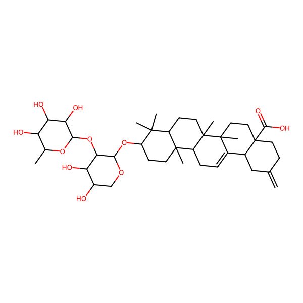 2D Structure of 10-[4,5-Dihydroxy-3-(3,4,5-trihydroxy-6-methyloxan-2-yl)oxyoxan-2-yl]oxy-6a,6b,9,9,12a-pentamethyl-2-methylidene-1,3,4,5,6,6a,7,8,8a,10,11,12,13,14b-tetradecahydropicene-4a-carboxylic acid
