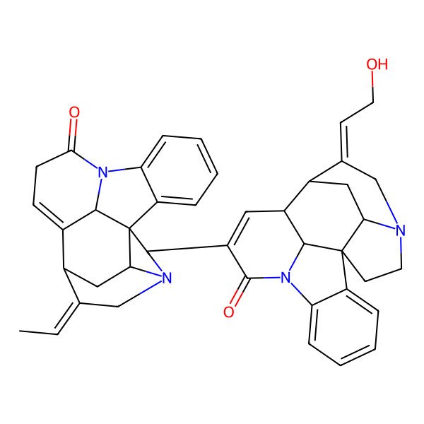 2D Structure of (1R,12S,13R,14E,19S,21S)-10-[(1R,13S,14E,17R,19S,21S)-14-ethylidene-9-oxo-8,16-diazahexacyclo[11.5.2.11,8.02,7.016,19.012,21]henicosa-2,4,6,11-tetraen-17-yl]-14-(2-hydroxyethylidene)-8,16-diazahexacyclo[11.5.2.11,8.02,7.016,19.012,21]henicosa-2,4,6,10-tetraen-9-one