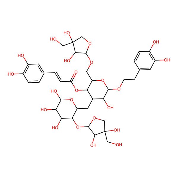 2D Structure of [(2R,3S,4R,5R,6R)-2-[[(2S,3R,4R)-3,4-dihydroxy-4-(hydroxymethyl)oxolan-2-yl]oxymethyl]-4-[[(2R,3R,4R,5R,6R)-3-[(2S,3R,4R)-3,4-dihydroxy-4-(hydroxymethyl)oxolan-2-yl]oxy-4,5,6-trihydroxyoxan-2-yl]methyl]-6-[2-(3,4-dihydroxyphenyl)ethoxy]-5-hydroxyoxan-3-yl] (E)-3-(3,4-dihydroxyphenyl)prop-2-enoate