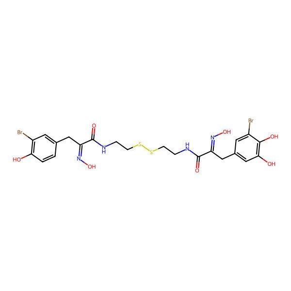 2D Structure of N-[2-[2-[[3-(3-bromo-4,5-dihydroxyphenyl)-2-hydroxyiminopropanoyl]amino]ethyldisulfanyl]ethyl]-3-(3-bromo-4-hydroxyphenyl)-2-hydroxyiminopropanamide
