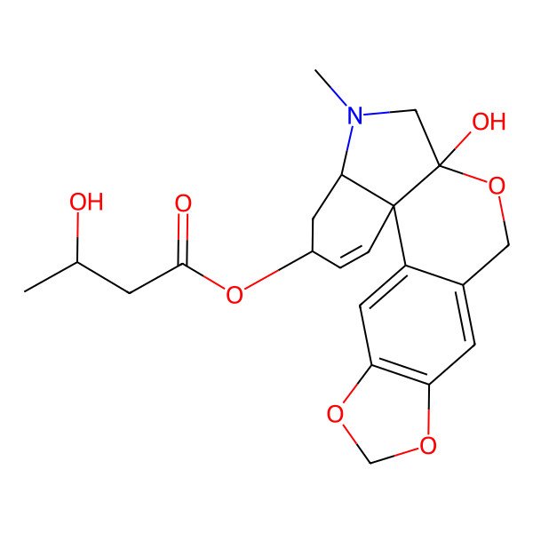 2D Structure of [(1S,13S,16S,18S)-13-hydroxy-15-methyl-5,7,12-trioxa-15-azapentacyclo[11.7.0.01,16.02,10.04,8]icosa-2,4(8),9,19-tetraen-18-yl] (3S)-3-hydroxybutanoate