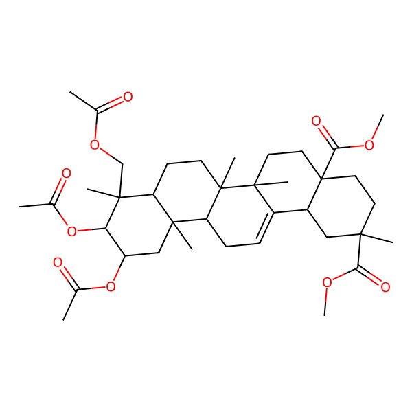 2D Structure of dimethyl (2S,4aR,6aR,6aS,6bR,8aS,9R,10R,11S,12aR,14bS)-10,11-diacetyloxy-9-(acetyloxymethyl)-2,6a,6b,9,12a-pentamethyl-1,3,4,5,6,6a,7,8,8a,10,11,12,13,14b-tetradecahydropicene-2,4a-dicarboxylate