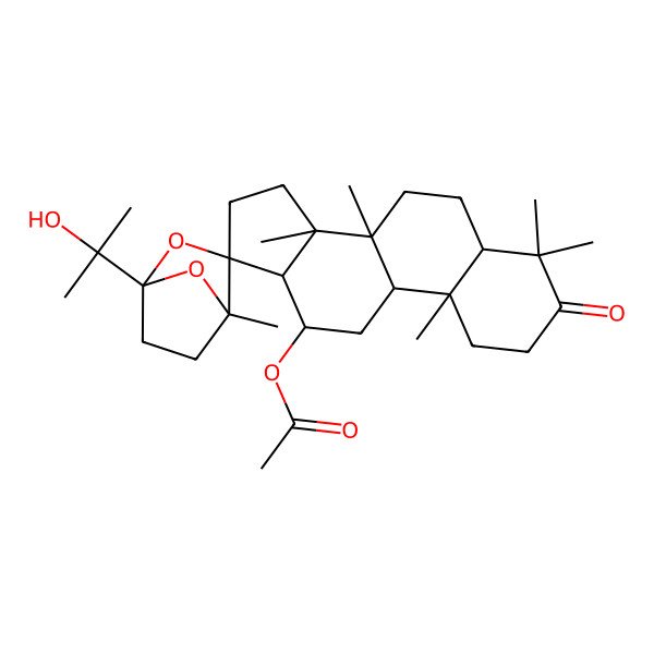 2D Structure of [(1'R,4'S,5S,8R,9R,10R,12R,13R,14R,17R)-1'-(2-hydroxypropan-2-yl)-4,4,4',8,10,14-hexamethyl-3-oxospiro[2,5,6,7,9,11,12,13,15,16-decahydro-1H-cyclopenta[a]phenanthrene-17,3'-2,7-dioxabicyclo[2.2.1]heptane]-12-yl] acetate