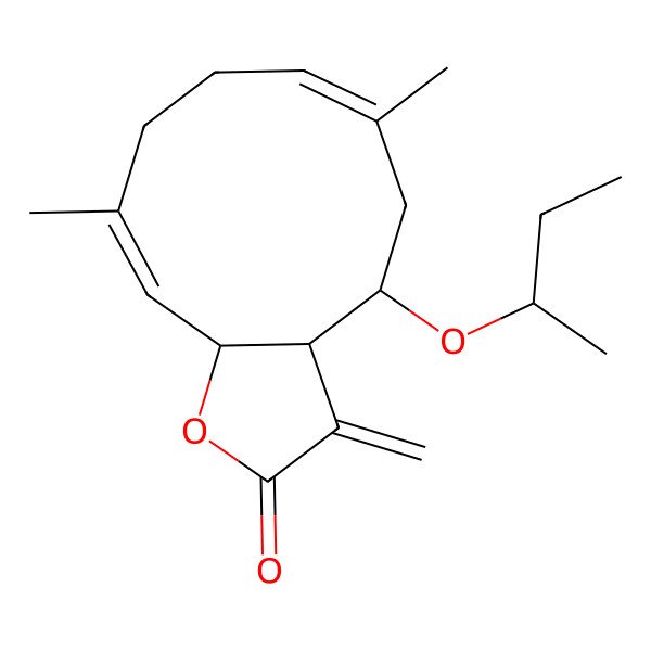 2D Structure of (3aR,4R,6E,10E,11aR)-4-[(2S)-butan-2-yl]oxy-6,10-dimethyl-3-methylidene-3a,4,5,8,9,11a-hexahydrocyclodeca[b]furan-2-one