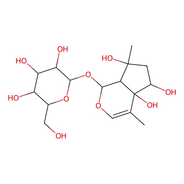 2D Structure of (1S,4aR,5R,7S,7aR)-4,7-dimethyl-1-[(2R,3S,4R,5S,6S)-3,4,5-trihydroxy-6-(hydroxymethyl)oxan-2-yl]oxy-1,5,6,7a-tetrahydrocyclopenta[c]pyran-4a,5,7-triol