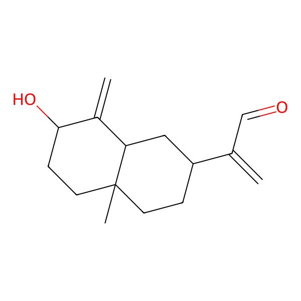 2D Structure of 2-[(2R,4aS,7R,8aR)-7-hydroxy-4a-methyl-8-methylidene-1,2,3,4,5,6,7,8a-octahydronaphthalen-2-yl]prop-2-enal