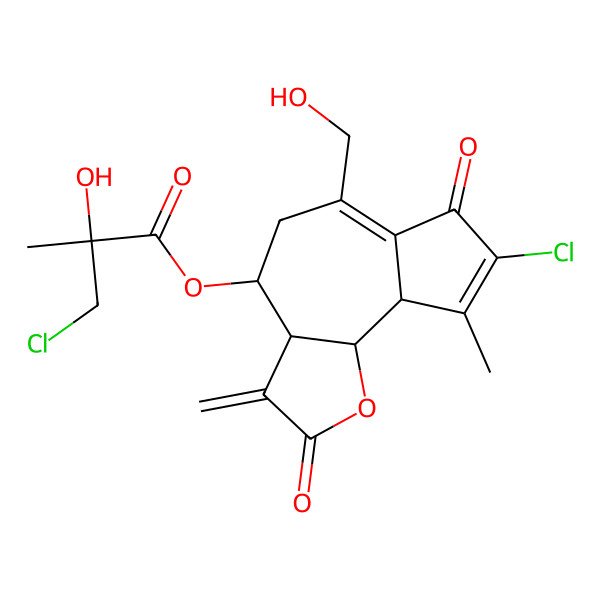 2D Structure of [(3aR,4R,9aR,9bR)-8-chloro-6-(hydroxymethyl)-9-methyl-3-methylidene-2,7-dioxo-4,5,9a,9b-tetrahydro-3aH-azuleno[4,5-b]furan-4-yl] (2R)-3-chloro-2-hydroxy-2-methylpropanoate